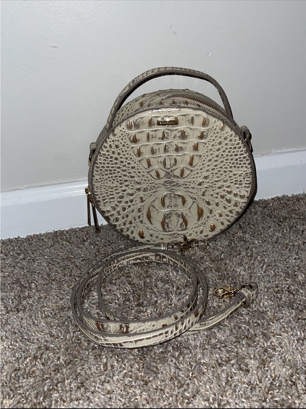 Brahmin Cream Croc-Embossed Round Top-Handle Mini Bag - Picture 5 of 14